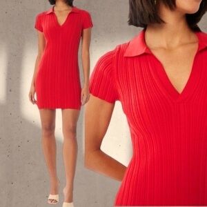 NWT LITA Rib Cotton Blend Polo Minidress In Cherry Tomato size medium